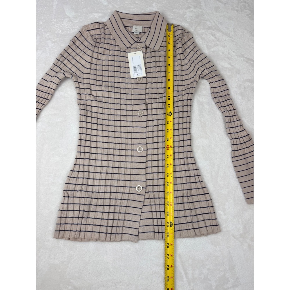 Bell Sleeve Collared Cardigan A New Day Womens S Beige Blue Stripe NWT Preppy - Picture 6 of 8